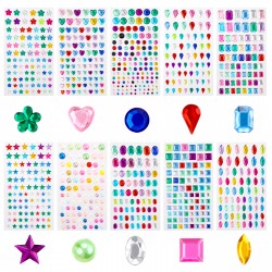 Gartful 840PCS Gems Rhinestone Stickers, 10 Sheets Colorful Self Adhesive Jewel Sticker Bling Diamond Crystal for Art&Craft Project, Makeup, Nails, Scrapbooking Embellishment, 10 Shapes &Assorted Size