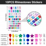 Gartful 840PCS Gems Rhinestone Stickers, 10 Sheets Colorful Self Adhesive Jewel Sticker Bling Diamond Crystal for Art&Craft Project, Makeup, Nails, Scrapbooking Embellishment, 10 Shapes &Assorted Size