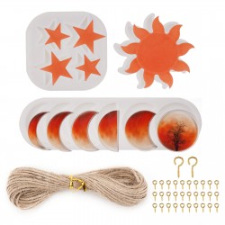 Sun Moon Stars Resin Molds, Gartful Silicone Epoxy Resin Casting Molds with 33ft Hemp Rope and 32 pcs Screws for Wall Hanging, Home Decor, Jewelry Making, Pendant, Keychains, Crafts DIY, Set of 36