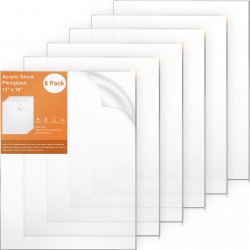 Gartful Clear Acrylic Sheets 2mm Thick, 6 Pack Plexiglass Panels with Protective Film, 12" x 16" Transparent Plastic Blank Board for Signs, Picture Frame, Glass Replacement, Art Craft, DIY Projects