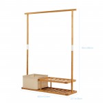 Gartful Coatstands Rack Storage Bench Heavy Duty Bamboo Clothes Rack with 2 Tier Shoe Shelves and Laundry Basket Commercial Hanger Drying Racks