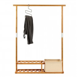 Gartful Coatstands Rack Storage Bench Heavy Duty Bamboo Clothes Rack with 2 Tier Shoe Shelves and Laundry Basket Commercial Hanger Drying Racks